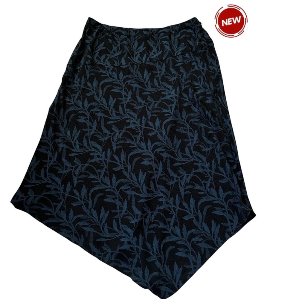 Alfani Leafy Vines Handkerchief Hem Midi Skirt Teal Black Size 14 NWT | 0118